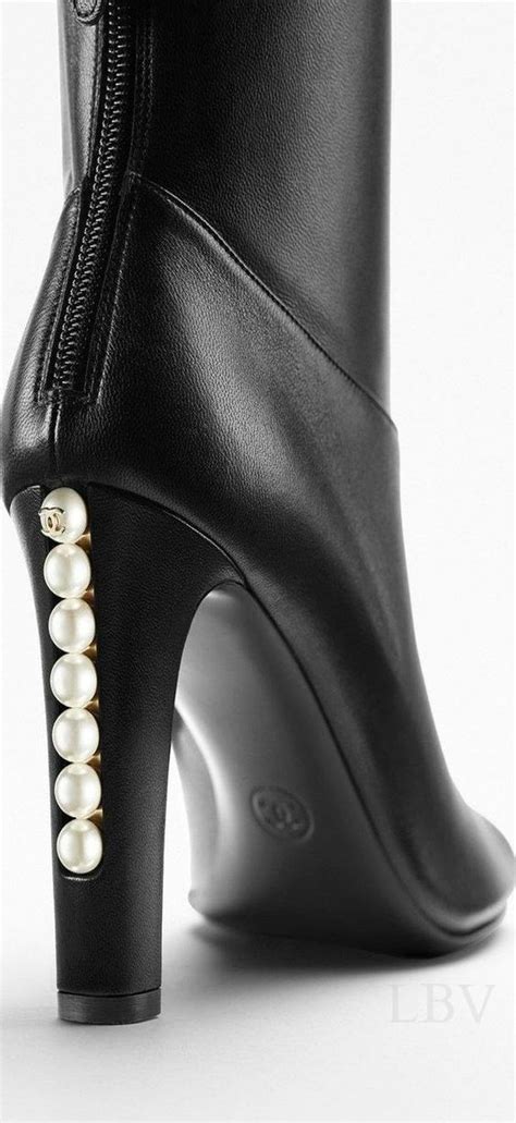 chanel boots pearl|Chanel black canvas heel boots.